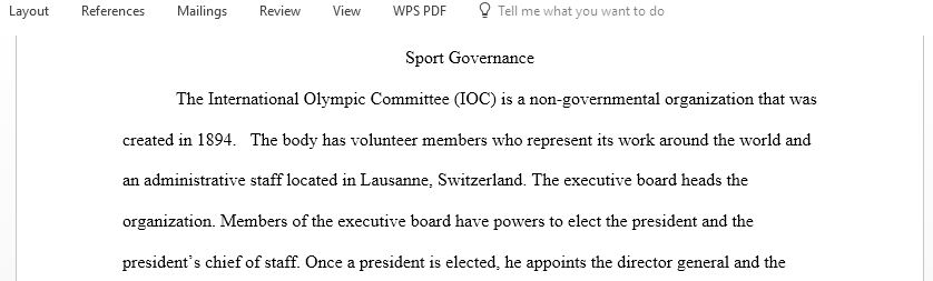  Critically assess the governance structure of the International Olympic Committee making particular attention to the role and function of the IOC Ethics Commission