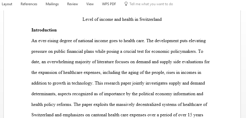  Level of income and health in Switzerland Research paper