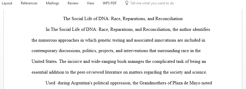 Argument paper on Social Life of DNA book by Alondra Nelson