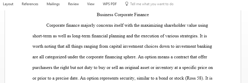 Business Corporate Finance