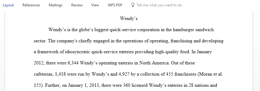 Perform analysis and valuing for Wendy company