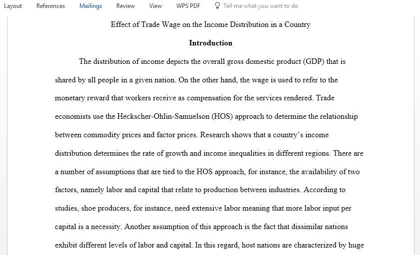 Effect of Trade Wage on the Income Distribution of a Country