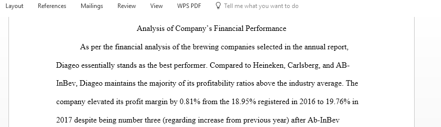 Rational analysis based on financial statements for 2016 and 2017 for 4 Brewing companies