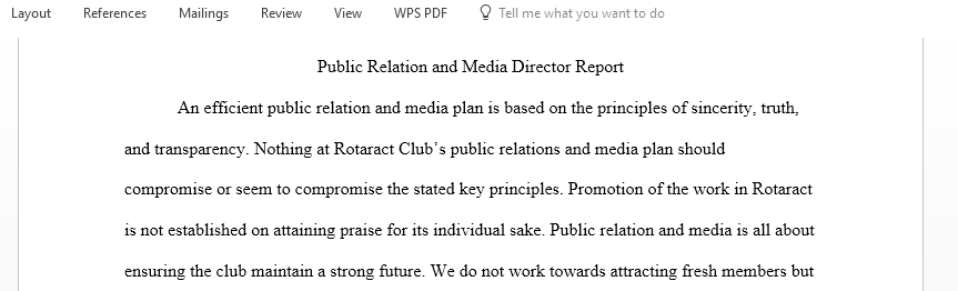 Public relation and media director report in service project club