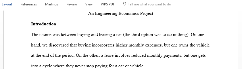  Buying vs Leasing A Car Engineering Economics Project
