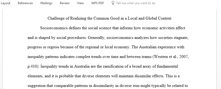 Write a paper that briefly critiques a global issue that challenges the realizing aspirations of the common good in your professional community locally and globally
