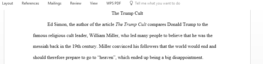 Summarize The Trump Cult article by Ed Simon