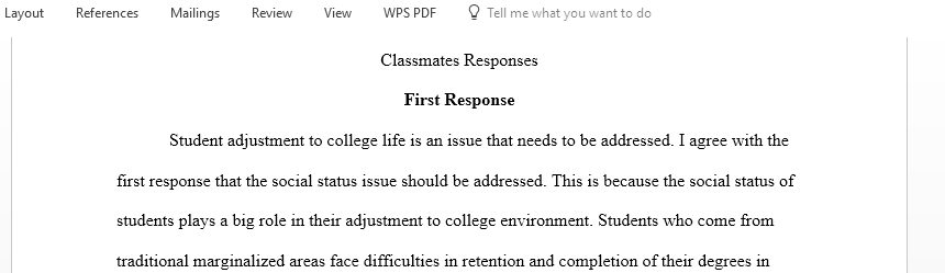 Responses to student Engagement in College