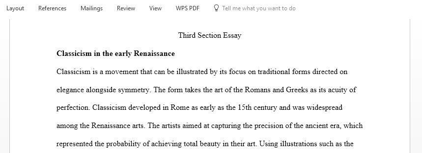 Write a half page summary regarding the use of classicism during the early Renaissance
