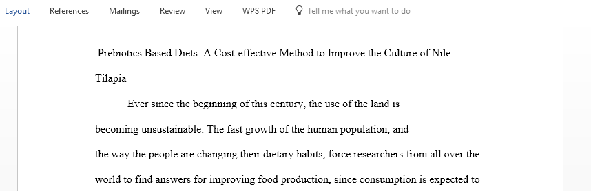 Write an argumentative essay on Prebiotic Based Diets A cost-effective Method to Improve the culture of Nile Tilapia