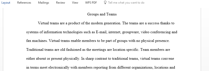 Virtual  groups and Teams in the business world