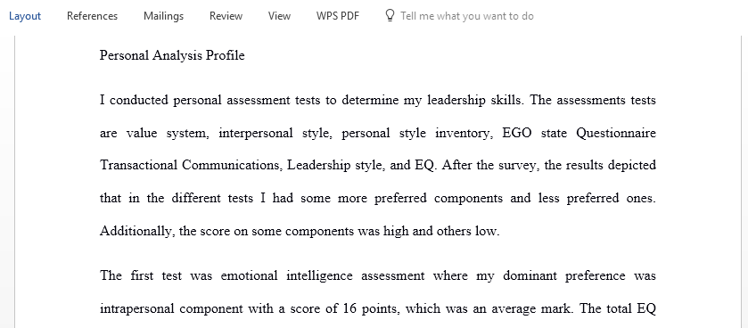  This assignment will require you to conduct a personal analysis of your leadership preferences utilizing the findings of the six self assessments administered in EDUC500