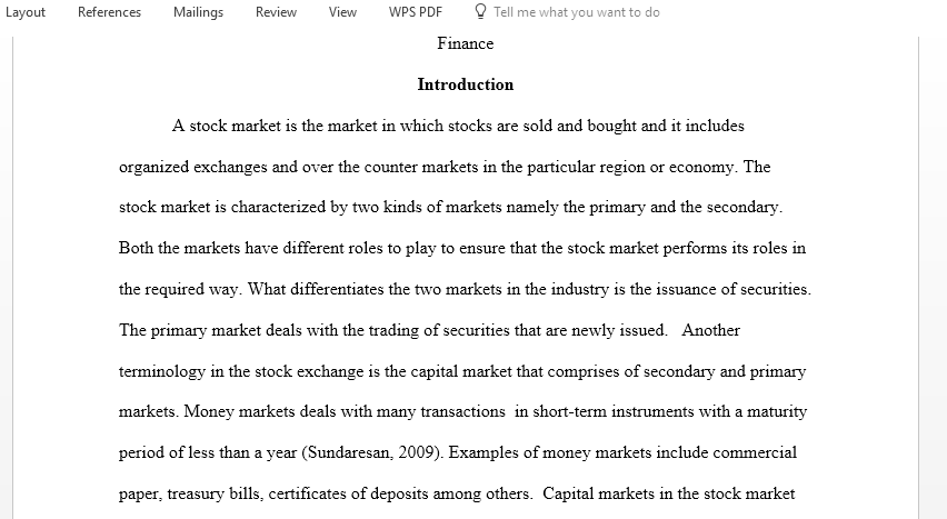 Discuss stock market as a topic in finance