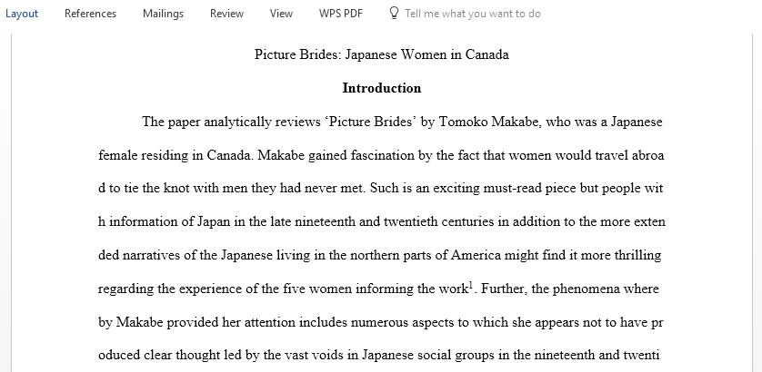  Book review regarding Makabe Tomoko's Picture Brides Japanese Women in Canada