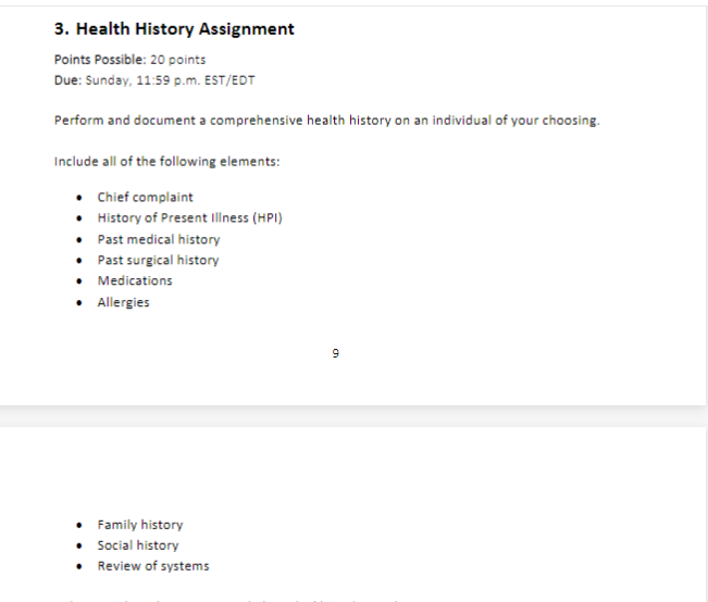 Perform and document a comprehensive Health History of a Patient with Osteomyelitis