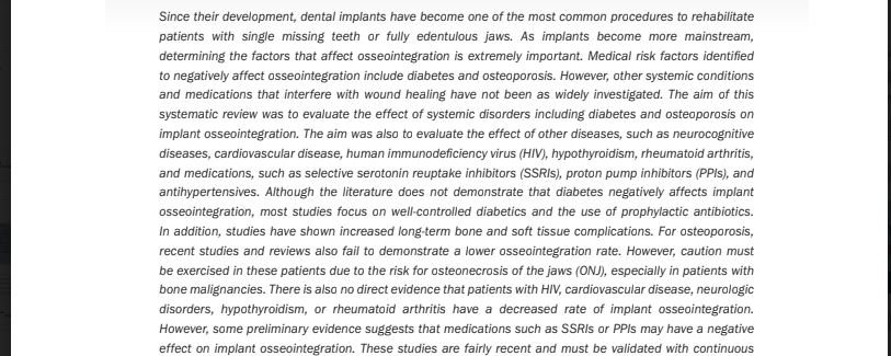 Write a literature review dissertation on factors affecting the success of dental implants