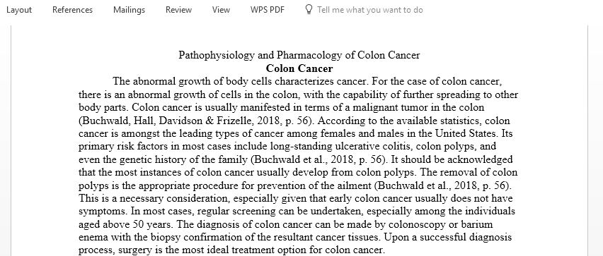 Pathophysiology and Pharmacology of Colon Cancer