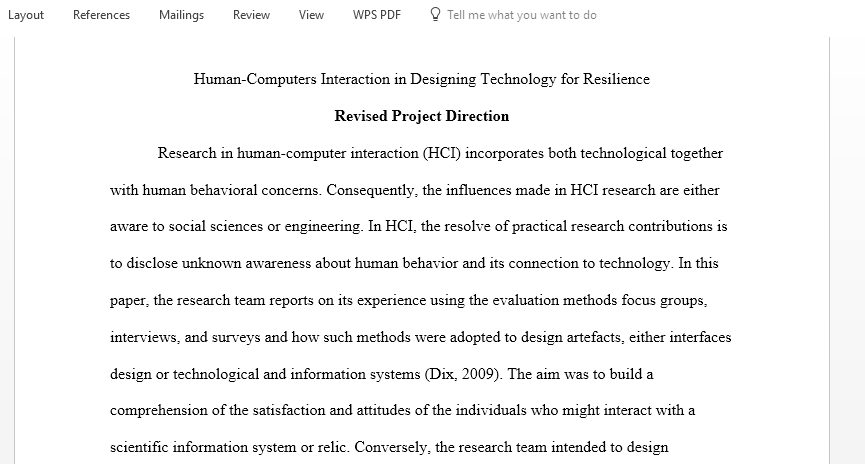 Human Computers Interaction in Designing Technology for Resilience