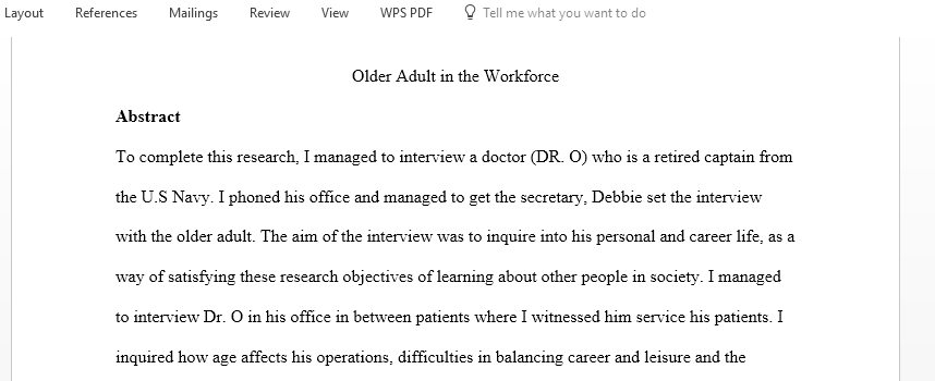Ethnographic Case Study on Older adult in the work force