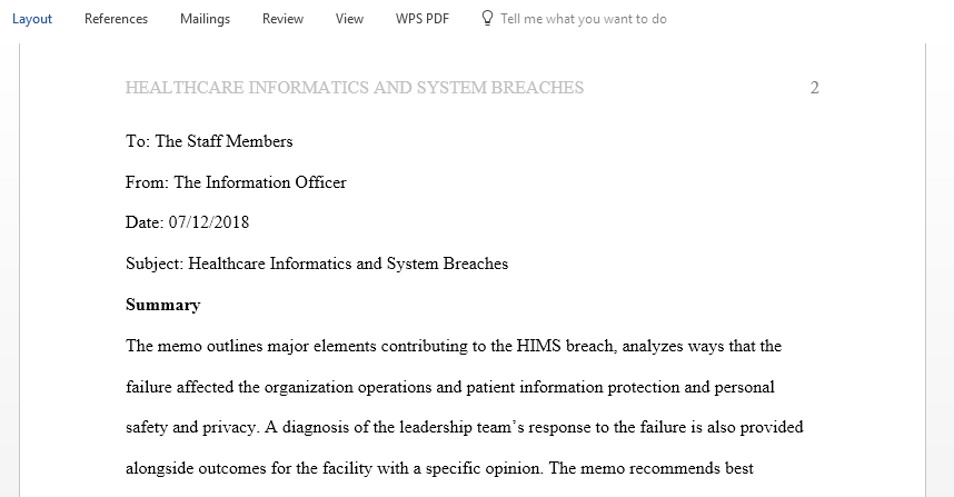 Healthcare Informatics and System Breaches
