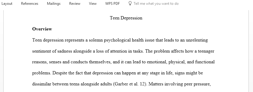 Write a research paper on teen depression