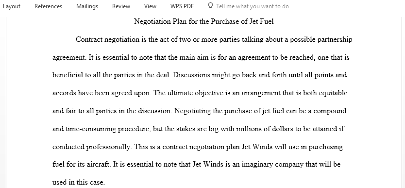 Prepare a Negotiation Plan for the purchase of jetfuel