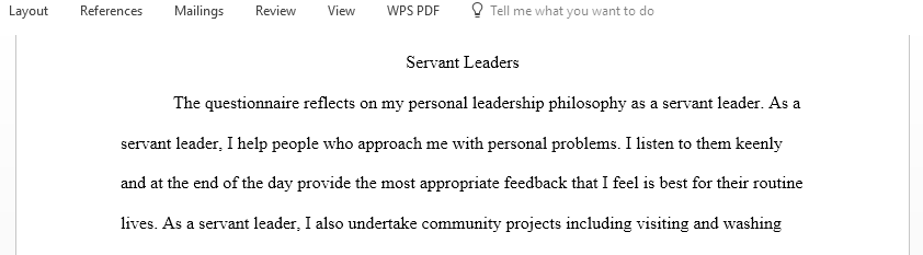 Write a paper describing your experience with the Servant Leadership Questionnaire