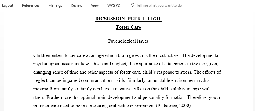  Discussion responses to peers on adoption and foster care