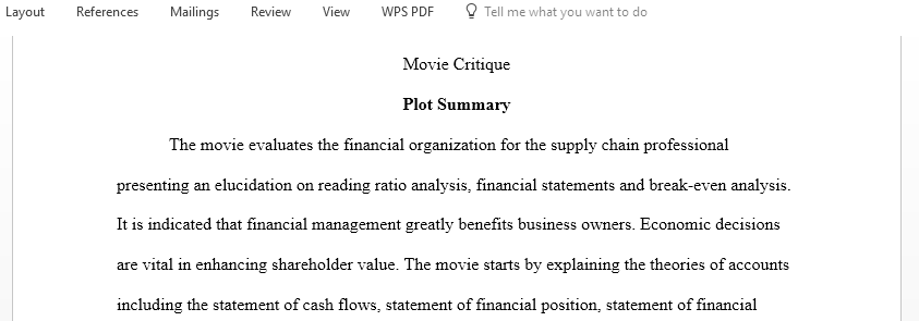Financial Management For The Supply Chain Professional movie critique