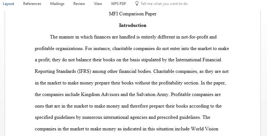 Microfinance institution Comparison Paper for Enterprise Development Class