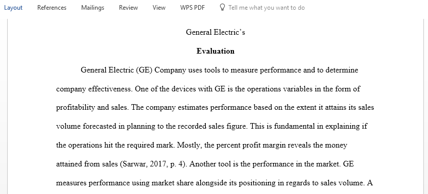 You will complete the Evaluation and Control of your strategic audit report for General Electrics company