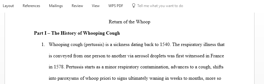 Examine a case study that outlines the history of pertussis or whooping cough