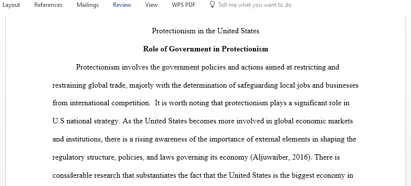 Select a country of your choice and explain the role of government protectionism in business activities and economic growth