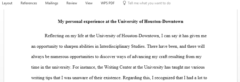 My personal experience at the University of Houston-Downtown Reflective paper