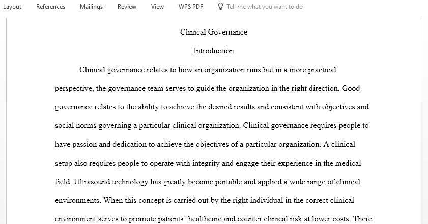 Discuss the impact of clinical governance within an ultrasound department