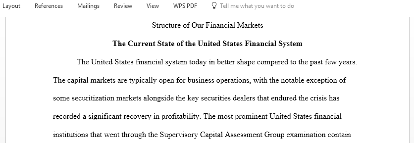 Structure of Current State of the United States Financial Markets 