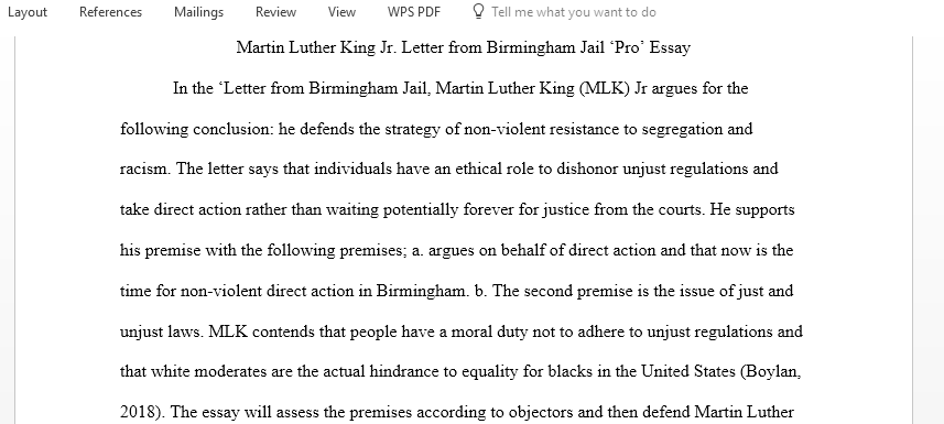 Martin Luther King Jr Letter from Birmingham Jail Pro Essay