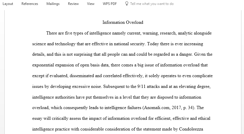 Critically assess the impact of information overload for effective efficient and ethical intelligence practice