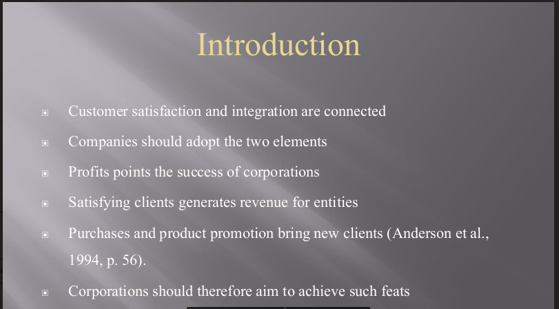 Prepare a presentation for Customer Integration and Satisfaction
