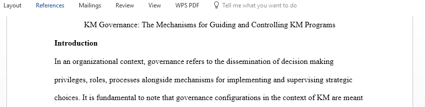 The mechanisms for guiding and controlling Knowledge management programs