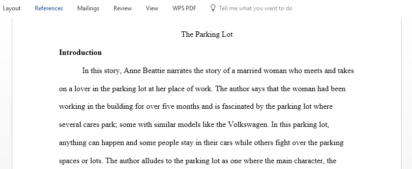 Write an essay that discusses the title in the short story The Parking Lot