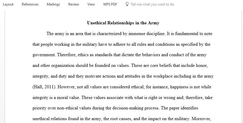 Identify an ethical issue facing the Army identify the root cause and discuss its impact on the force