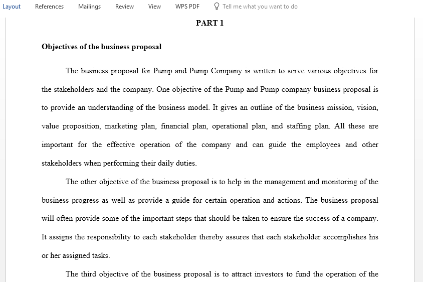 Business proposal structure with a  clearly written marketing plan and operation plan