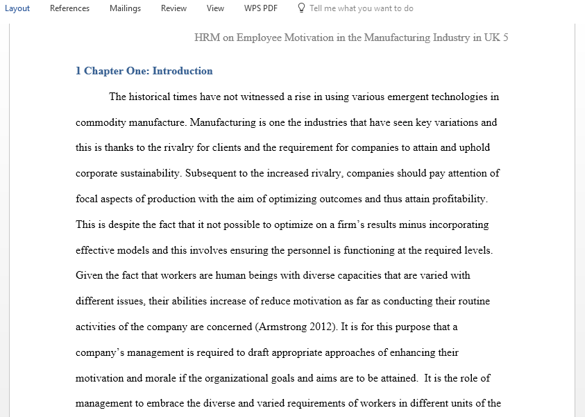 The Impact of Human resource practices on worker motivation within the manufacturing industry within the United Kingdom