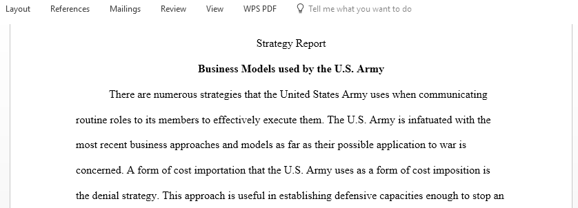 Business Models used by the US Army