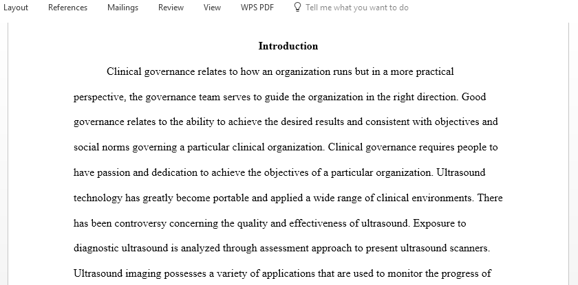 Discuss the impact of clinical governance within an ultrasound department