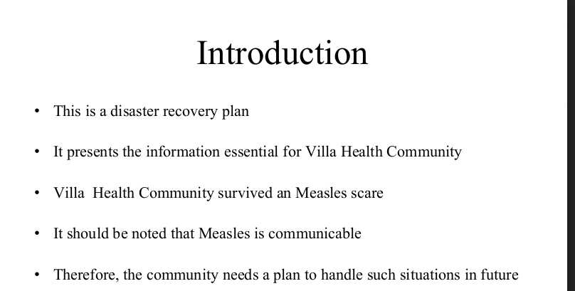 Develop a disaster recovery plan to lessen health disparities and improve access to community services after a disaster