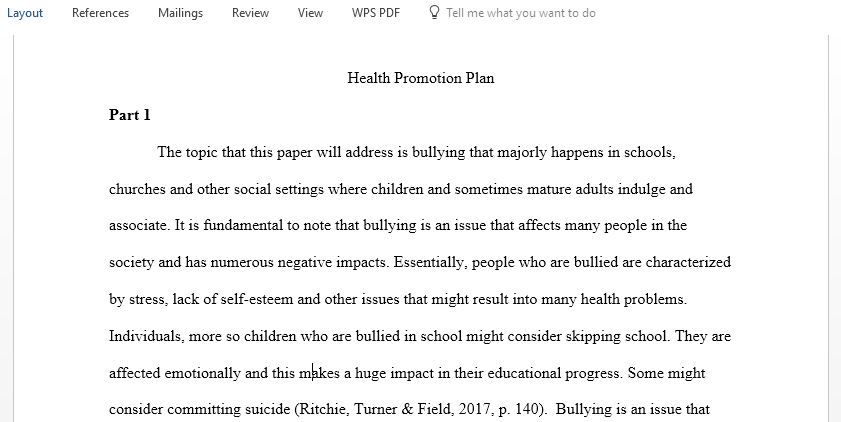 Develop a health promotion plan addressing a specific health concern within your community
