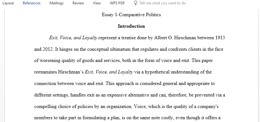 Using a case from your knowledge or from independent research outline the problems as presented in the Exit Voice and Loyalty Game