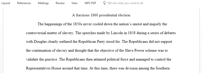 Theses statement on A fractious 1860 presidential election